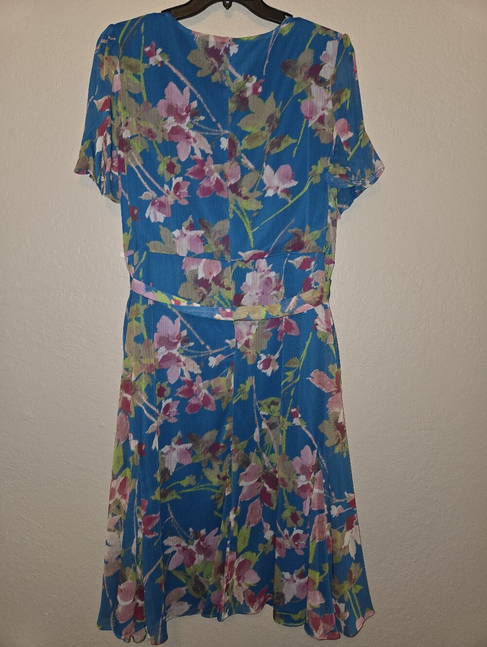 DKNY Blue Floral Tie-Waist Midi Dress Size 20W - Picture 3 of 3